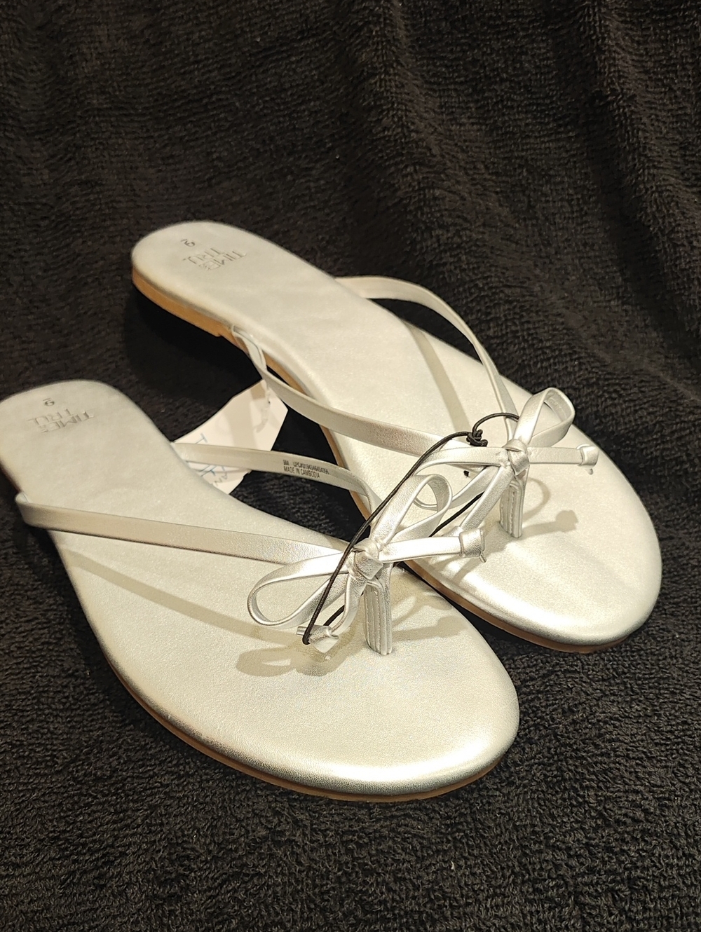 Time and Tru Silver Bow Thong Sandals